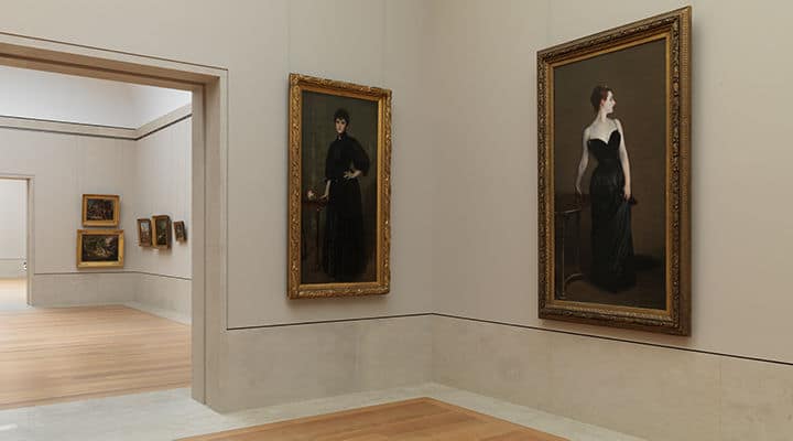 Gallery image (far right) of painting Madame X (Virginie Amélie Avegno Gautreau) by John Singer Sargent. Image serves as reference to "analog" experience of visiting a gallery, and observing this painting in real life.